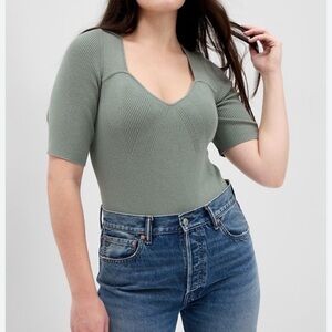 Gap Ribbed Corset Body Suit XL Tall XLT Green Sweetheart Romantic Coquette